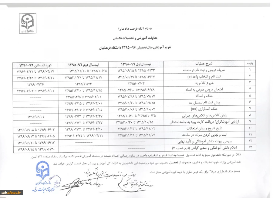 ابلاغ ضوابط برنامه ریزی نیمسال دوم سال تحصیلی 96-95 6