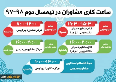 ساعت کاری مشاوران در نیمسال دوم 98-97