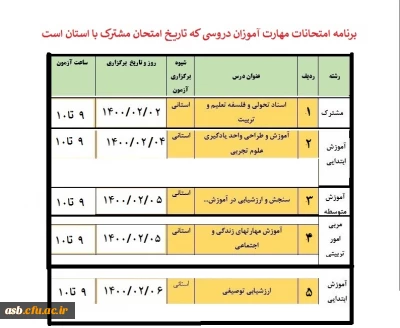 برنامه آزمون پایان پودمان اول سری نخست دوره مهارت آموزی ( ماده 28) حق التدریسی ها