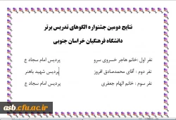 نتایج دومین جشنواره الگوهای تدریس برتر دانشگاه فرهنگیان خراسان جنوبی 2