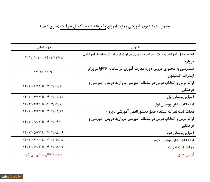 اطلاعیه مهارت آموزان سری دهم 2